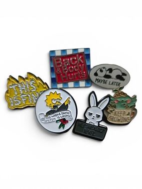 Enamel Pin Set - Assorted Yellow, Red, White, Black, Green Designs
